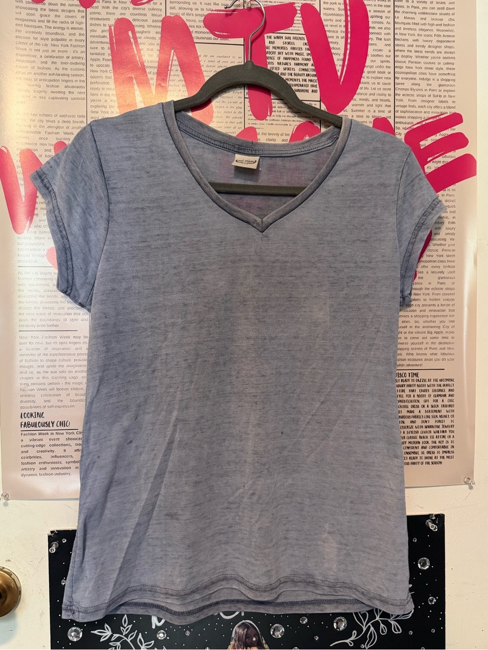 Casual V-Neck Short Sleeve Blue Top U.S. Vintage 1965